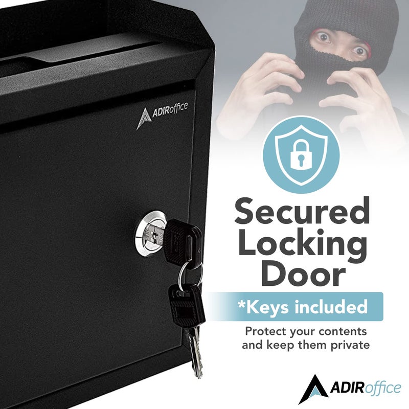 Adir Corp. Adir Suggestion Box with Slot and Lock - Drop Box with Lock, Cash Dropbox - 9.8x7.5x3.4 Inches Wall Mount Donation Box - Metal Deposit Box in Black - Image 2